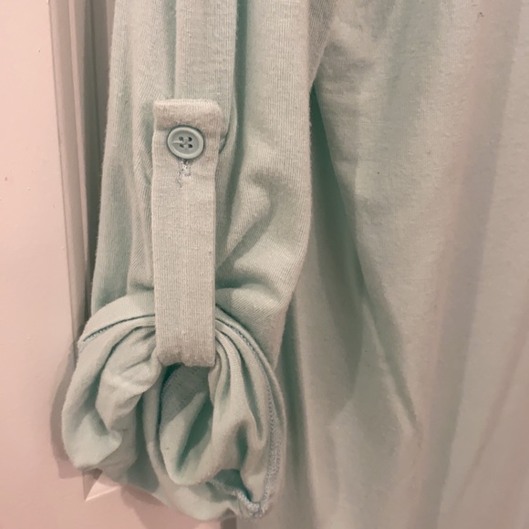 Pleione Mixed Media Tunic Split Neck Roll Sleeve - Aqua - Picture 5 of 6